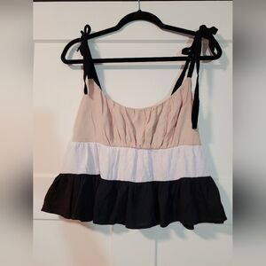 Mi Ami Color Blocked Tiered Top Sz M Black Tan